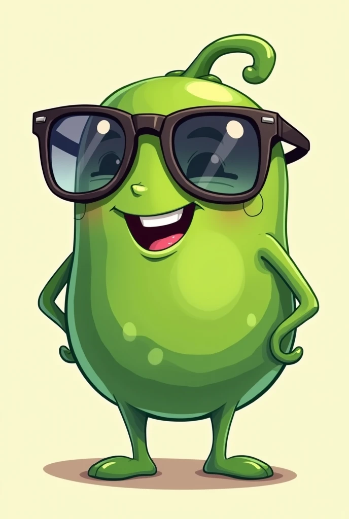 Cartoon without background of a pea with limbs and sunglasses 
