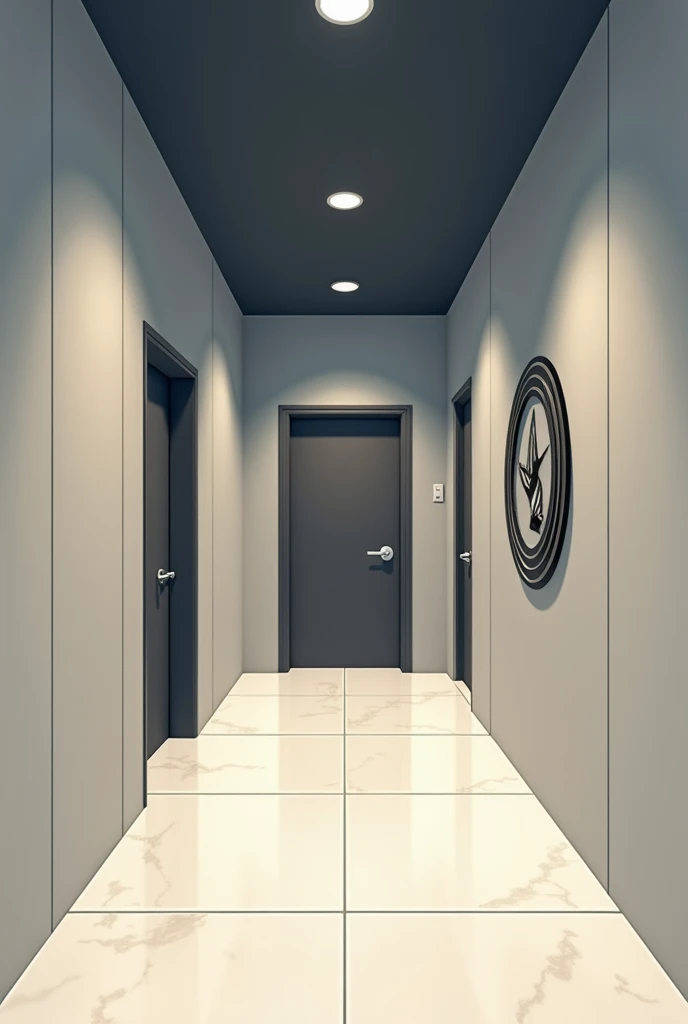 Create a high-quality, cartoon-style illustration of a corridor leading to a directors office. The overall atmosphere should be sleek, modern, and slightly imposing, hinting at a sense of importance and creativity.

The main elements of the scene are:

1. ...