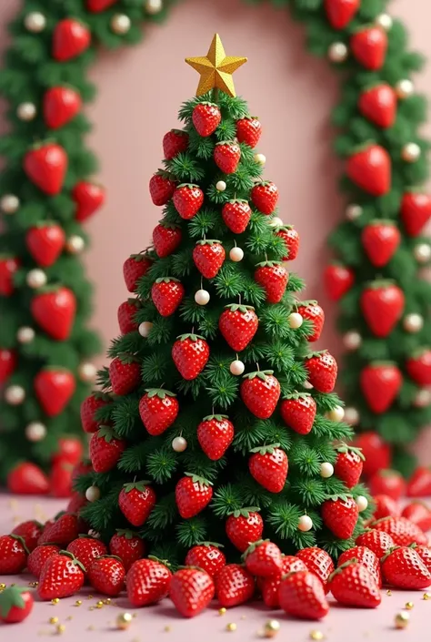 I want strawberry christmas tree to have strawberry decorations on the back wall