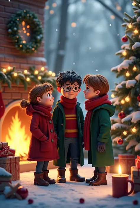 Hermione Harry and Ron at Christmas