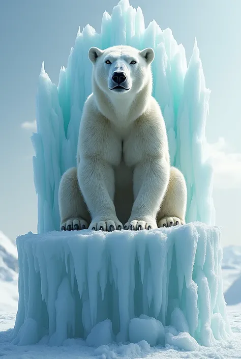  Make the same image with him sitting on an ice stone, and looking straight at the camera .
