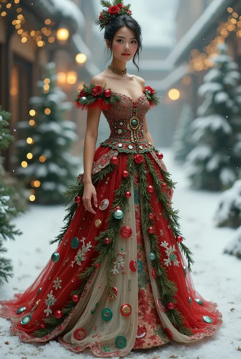 Create a Christmas dress with recyclable materials 
