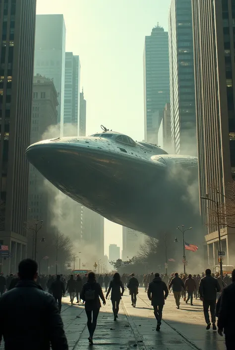  Create a video about alien ship attacks. A crashed ship in Chicago  