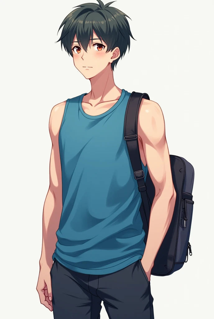 Anime boi headless blue sleeve less shirt and a duffel bag