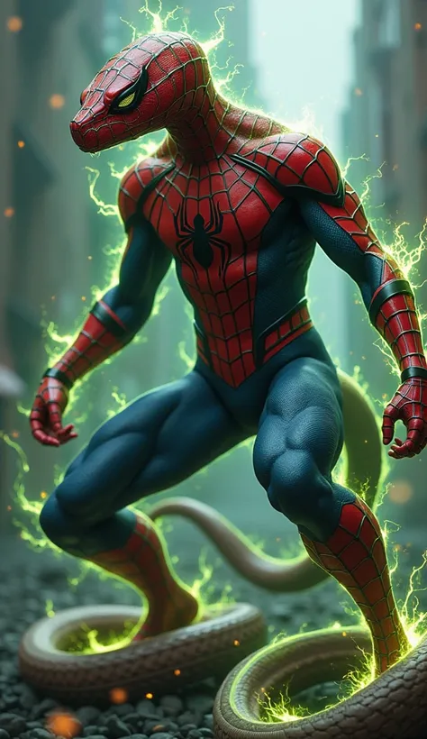 "create 32k prompt: Create a massive hybrid fusion known as ""SerpentSpide,"" combining Spiderman’s agility and intellect with the stealth, flexibility, and venomous power of a snake. This hybrid possesses a sleek, muscular frame, with powerful legs for qu...