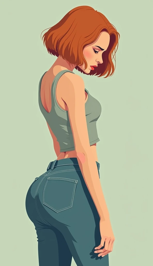 flat comics, 1whore disgraced, jeans, copper bob cut, side view, her bum