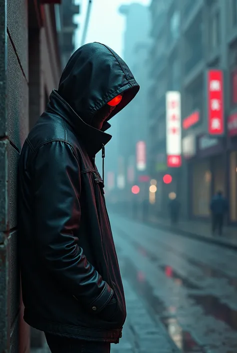 il y a une homme debout sur le côté de la rue, cyberpunk art by Yang J, trending on artstation, Realism,  piece of art in the style of hacker , style anime. 8k, guweiz, style hacker réaliste 3 d, tendance sur cgstation, 🤤 Portrait de garçon,  hacker style ...