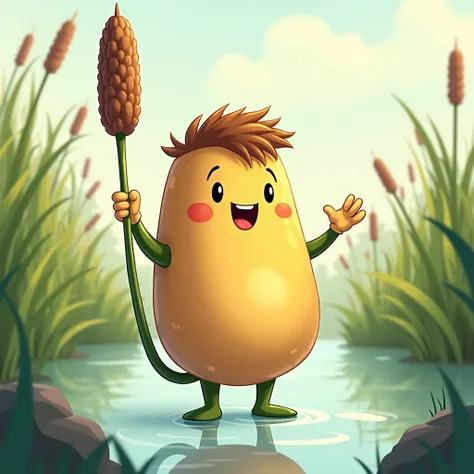 Cattail in the form of a cartoon character with arms and legs