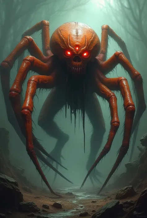 monster, Humanoide, spider, orange, therefore,  Red Eyes, 3 eyes, claws 