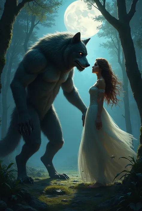 A werewolf together with a woman 