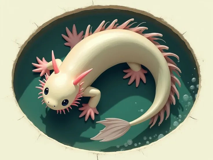 axolotl rotated in an oval form top view 