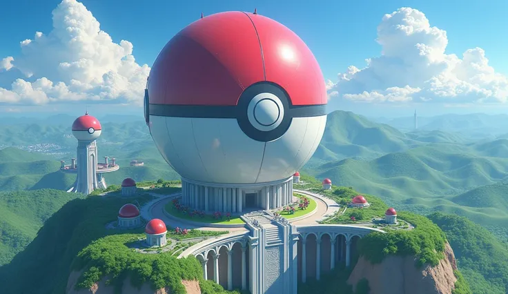 Pokemon logo tower seen from the sky