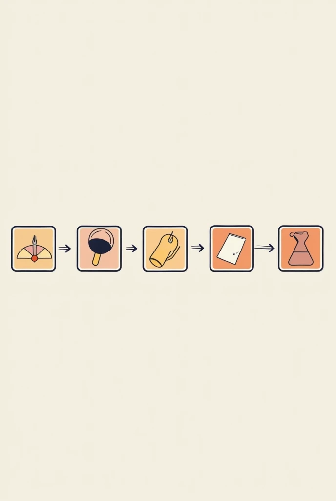  5 minimalistic infographic icons ,  that correspond to these stages of making a stained glass flashlight :
1)  sketch development
2 ) color selection
3 )  degreasing glass
4 )  transfer the sketch to glass
5 )  color fill
All infographic icons should be t...