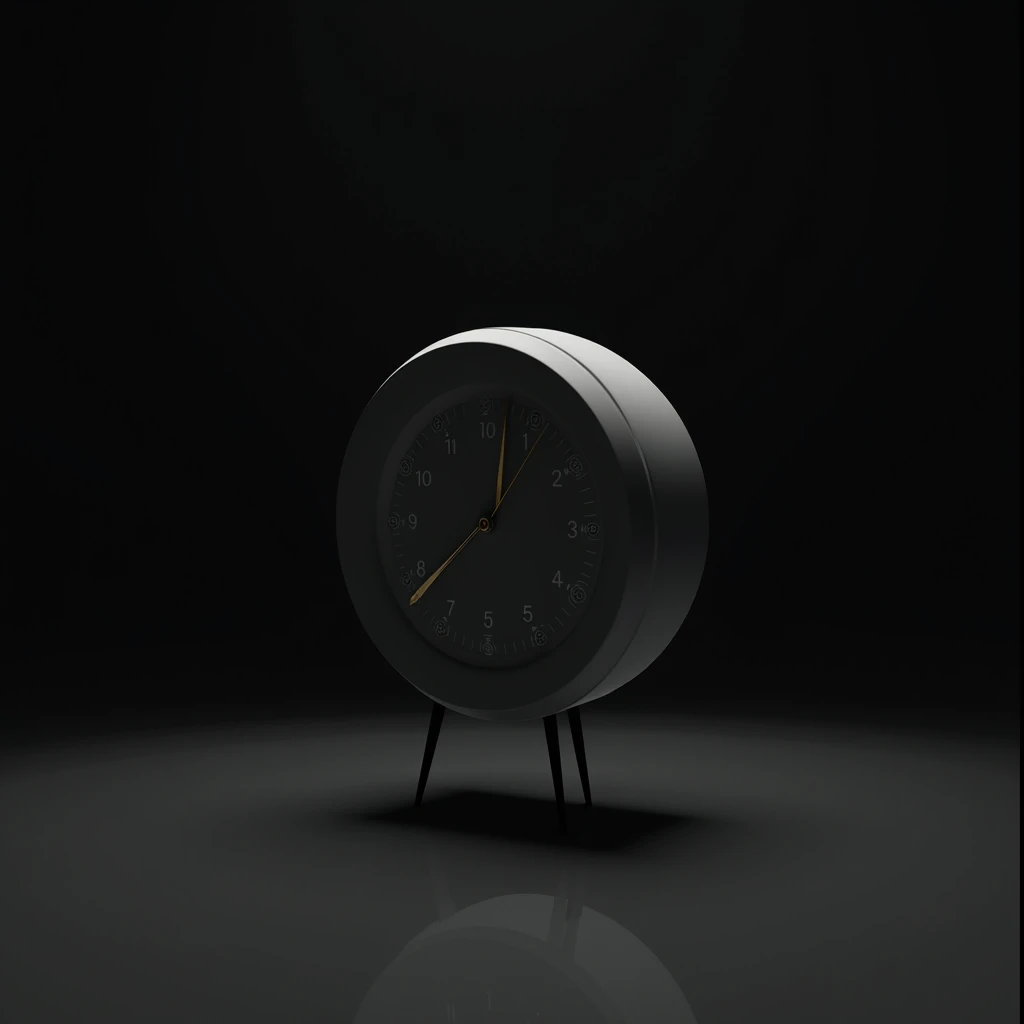  let the circle shaped timer turn into a table with 4 legs out of the, the background is black ,  let there be nothing on the table ,  let the timer look upside down to the ground 