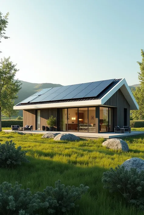 A 100 m2 single-storey house with 8 solar panels and a 10 kW battery system