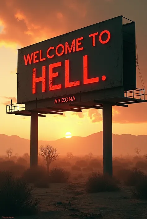 Create a welcome billboard saying "Welcome to Hell, Arizona. Population 666". It is for a bookcover. 