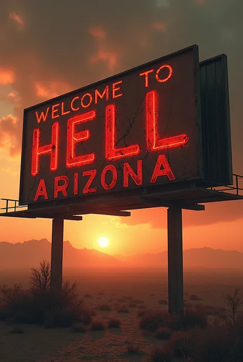 Create a welcome billboard saying "Welcome to Hell, Arizona. Population 666". It is for a bookcover. 