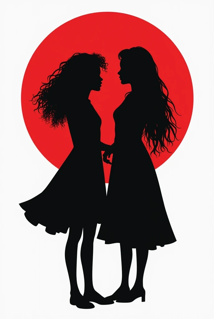 title 4G4 and below the event in the circle behind the silhouette of two girls ,  one curly with short hair and the other with straight long hair ,  the name 4G4 and below the event ,  in black and red and white , dinomic ,  but moderate  ,  aesthetically ...