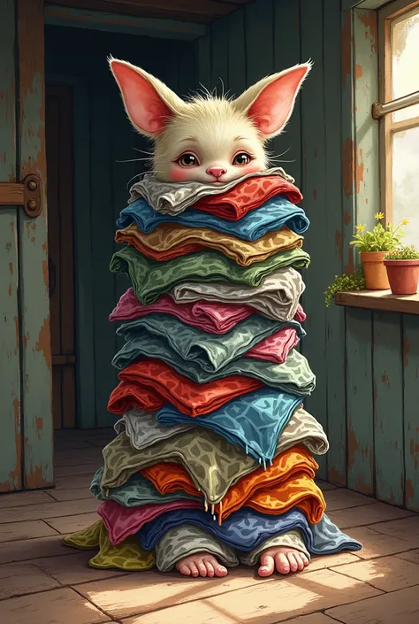 An Asturian Trasgu piling up clothes