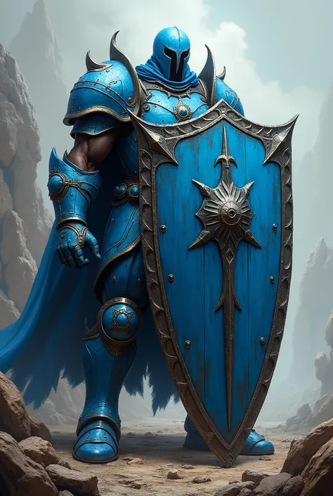 a blue shield with an imposing and sturdy guard that an imposing guardian who says Martlock can hold it with his hands