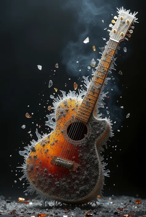 Create a catchy music art work made with burnt ash mixed with glass break titled OMG and the artist name js CHIMAOBI DENNIS