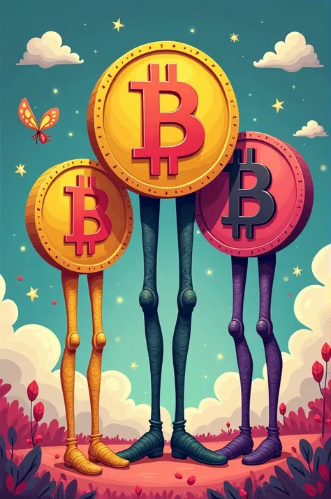 Create 3 Bitcoin buys yellow legs, purple and black 