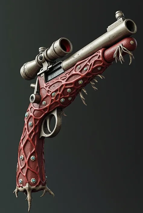 Generate Rifle image from the year 1920 Hemorrhagic of Aghorath

Description:
 A terrifying biomechanical weapon ,  composed of occasionally intertwined metal and flesh .  The barrel looks like a set of arteries that pulsate ,  with small protuberant bones...