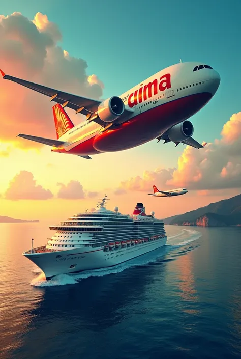 arafed airplane flying over a cruise ship with the word dima tourism, tourism, tourist destination, space tourism, tourist, nasa space tourism, vibrant tourism poster, tourist photo, japan travel and tourism, 💣 💥, travel and adventure, blimp, touring, by V...