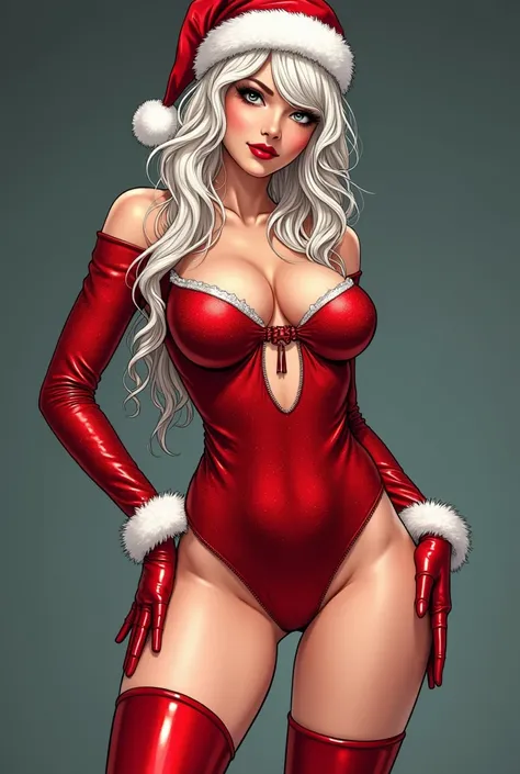 An alternative representation of the traditional Santa Claus, depicted as a sensual young woman. She wears a red, sparkly bodysuit with thigh-high boots, but retains her traditional white beard. This version reflects the sensuality and elegance of a modern...