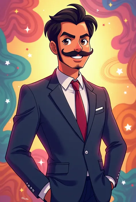 Pokémon-style drawing of an Indian with a mustache and suit 