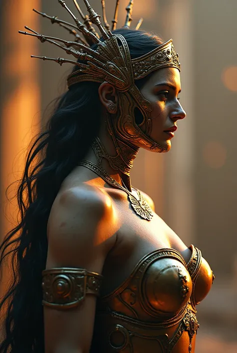 Roman goddess, warmonger, death, destruction and ruin, head to breast, legionnaire cybernetics. High Resolution, Masterpiece, Award Winning, Best Quality, High Details, High Quality, UHD, Optical Illusion, Impressionism, Art Deco, Cinematic, Cinematography...