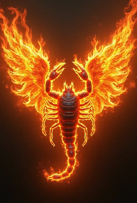 Give me an image that in it there are many rays of fire and a big word of fire that says SCORPIO 