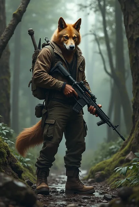 Make him a human hunter with a dogs face and a gun