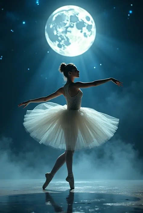 Ballet dancer dancing with the moon in the background 