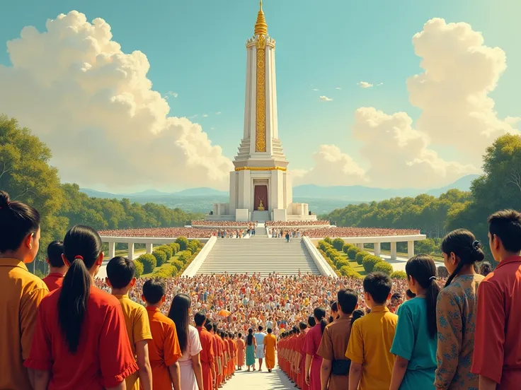 Generate လွတ်လပ်ရေးနေ့အထိမ်းအမှတ်ပန်းချီ Myanmar with independence monument and each of Myanmar ethnic bowing that independence monument 