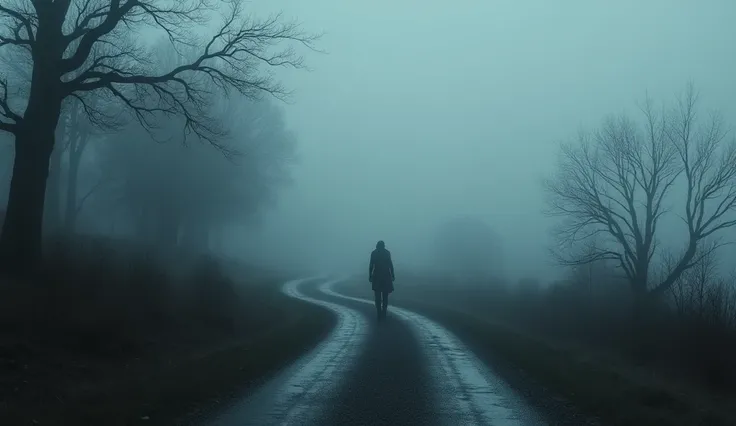 Lonely dark road with fog 