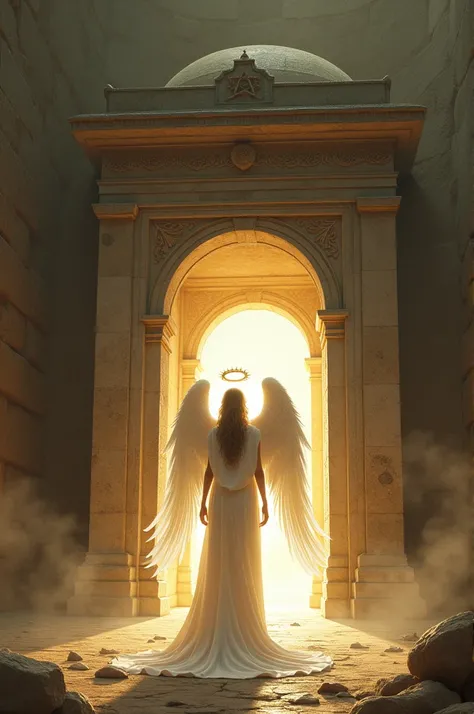 Create an image of an angel in front of a Jewish sepulcher 