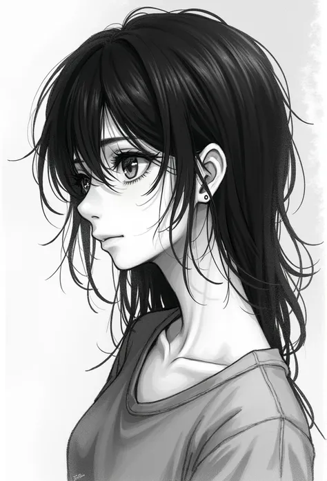  anime style ,  realistic , pencil strokes, human traits, in black and white