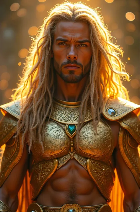 Adosi’s appearance exudes an otherworldly and majestic aura, befitting his mythological origins. His skin is a radiant golden bronze, glowing with an ethereal light that seems to pulse from within. This divine radiance gives him a celestial quality, as if ...