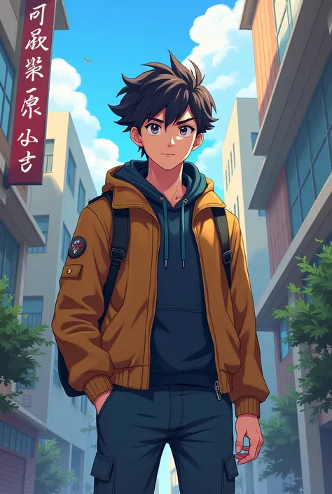 Male, an entrepreneurial gamer who is in his first year of college, anime version