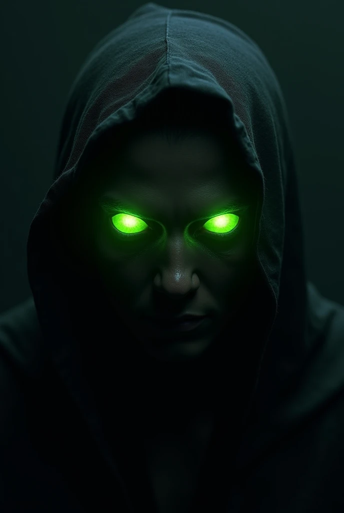 Flaming green eyes on a black background