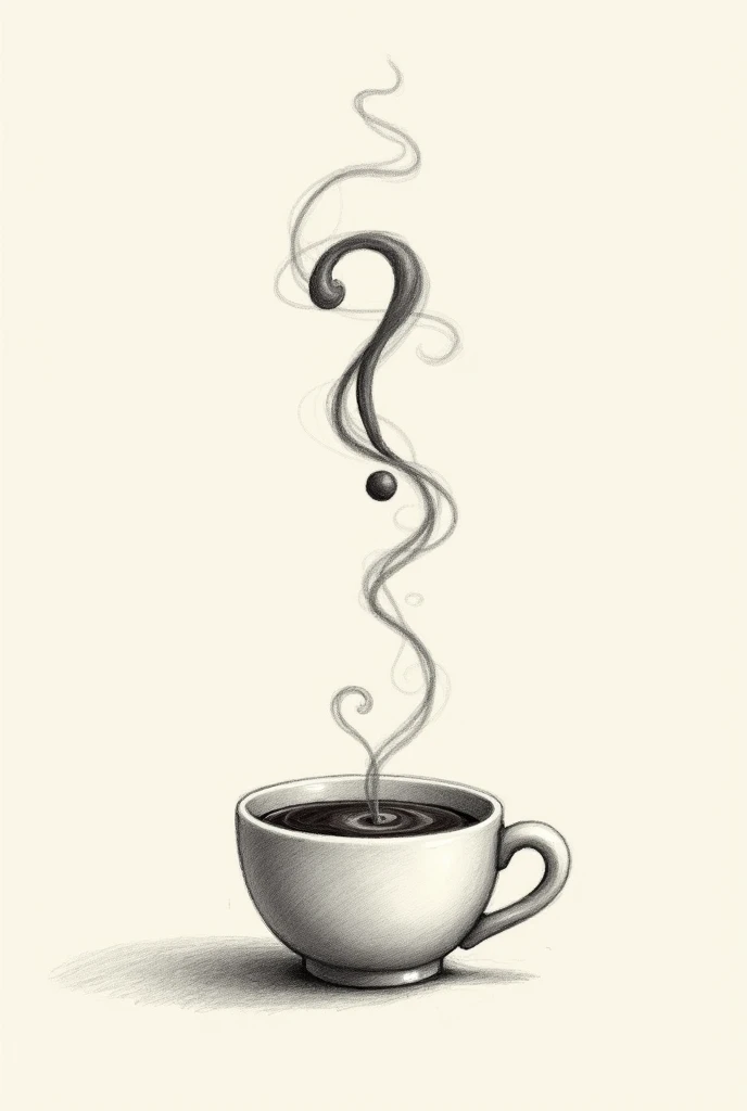 A coffee cup sketch with a smoke of question mark  