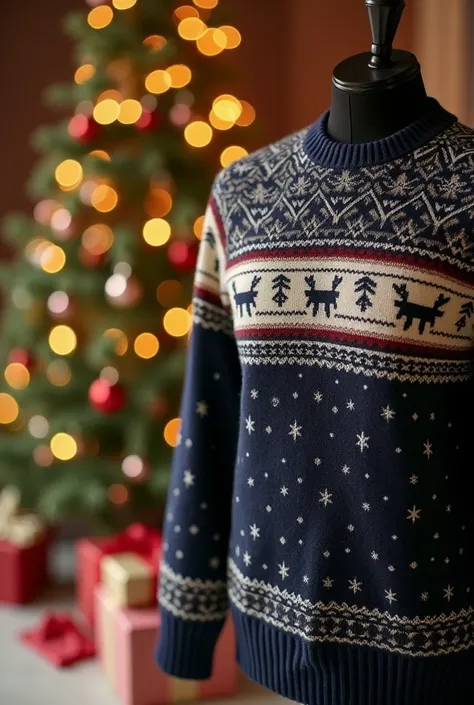 Montre moi un pull de LIDL devant un sapin de Noël 