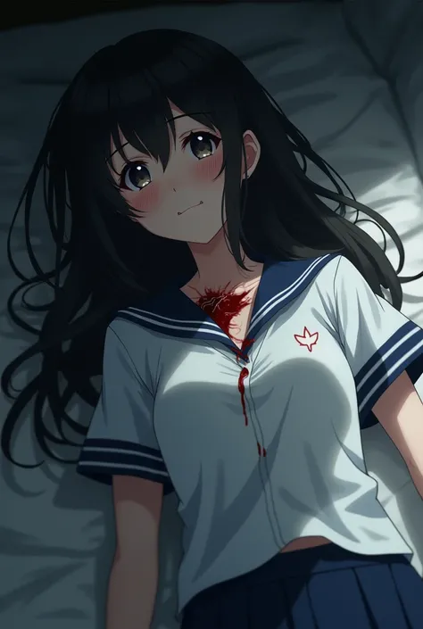 School girl anime injured and unconscious in the chest bleending