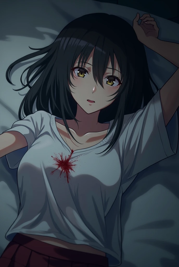 School girl anime injured and unconscious in the chest bleending