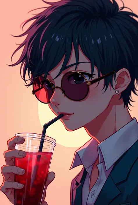  anime face drinking a drink with a straw and sunglasses, a digital rendering inspired by Yanjun Cheng , tumblr, serial art, Handsome boy in demon slayer art , Trigger anime art style , Fanart oficial,  art style by Kentaro Miura , artwork in guweiz style,...