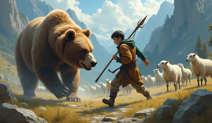 16-year-old Davi fighting the bear to defend the sheep herd