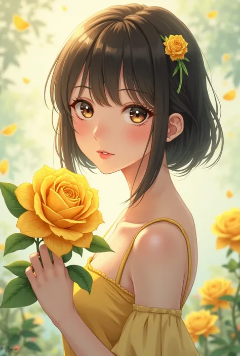 anime girl with a yellow rose