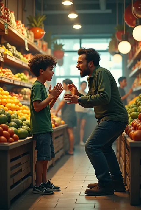 An image of a boy fighting because they dont give him the cheapest avocados in a fruit shop and that its in the news 