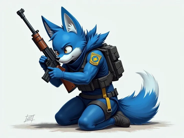 Believe me a blue anti-terrorist group on its knees with a gun and let it be furry